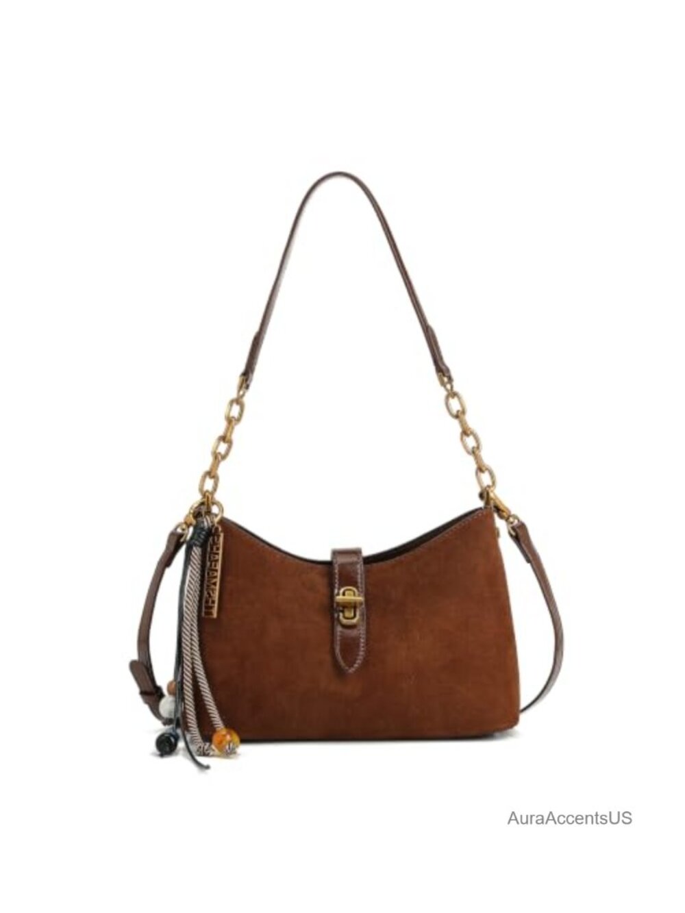 Women's Suede Crescent Hobo Bag with Chain and Crossbody Straps Lightweight
